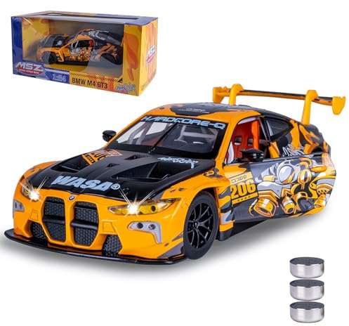 JAMARA 402627 BMW M4 GT3 Diecast 1:24 con batterie a bottone – Modellino auto giocattolo per bambini, modello auto in miniatura, idea regalo per bambini, apertura manuale e chiusura