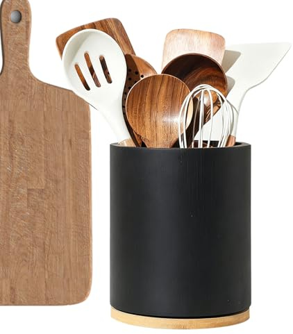 Biniveil Porte-Couverts Pour Plan De Travail Cuisine,Organisateur Rotatif 360° Pour Coutellerie | Range-Ustensiles en Bois pour Couteaux Cuillères Fourchettes - Organisateur De Rangement Pour Cuisine