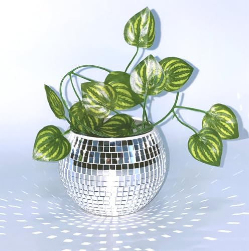 BAOBYAO Silber Glas Discokugel Blumentopf,Klein Discokugel Vase,3x4x4Zoll | Mosaik Discokugel Pflanztöpfe,Spiegelkugel Pflanzgefäß,Disco Kugel Übertöpfe Discokugel Deko Töpfe für Party Büro,Küche