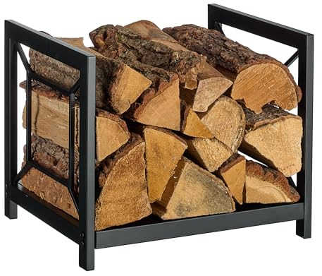 Relaxdays Kaminholzregal, Metall, modern, HBT: 36x43x35,5 cm, Brennholzregal Feuerholz, Stapelholz & Brennholz, schwarz