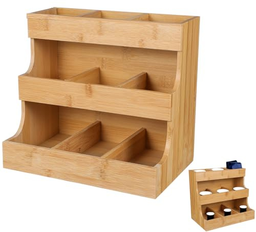Organizzatore per Bustine di Tè in Legno, Robusto, Raffinato, Kaki | Bustine di Tè e Zucchero, Adatto anche Sacchetti di Caffè, Finitura Naturale, Struttura Resistente