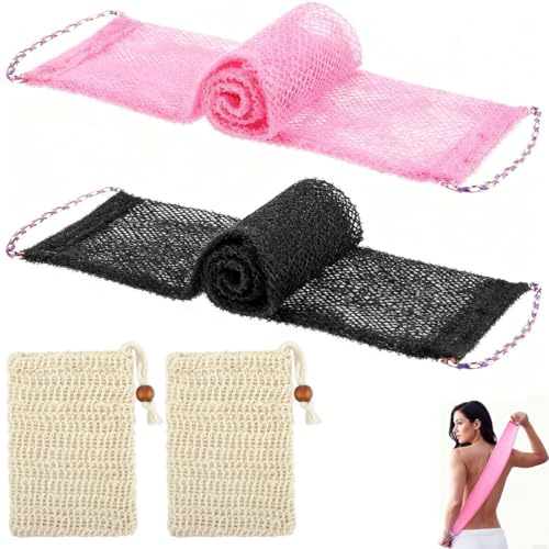 African Net Sponge, 2 Piezas Esponja Ducha Africana con 2 Piezas Bolsas De Jabón, Nylon Exfoliante Baño Net con Cuerda De Mano para Frotar La Espalda y El Cuerpo para Hombres y Mujeres