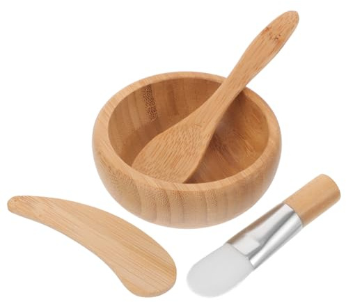 Cabilock Juego de Bol para Mascarillas Faciales de Madera 4 Piezas Bol Varilla Pincel y Cuchara Kit para Mezclar y Preparar Mascarillas Caseras Accesorio Portátil para Cuidado Facial | Secuencia Organizada para Dosificar, Mezclar y Aplicar en una Misma Rutina