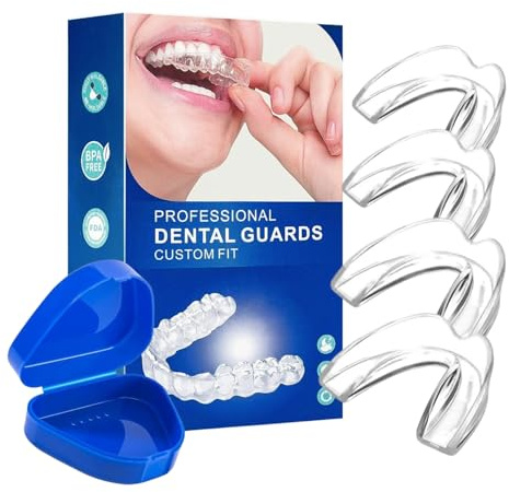 Ferula Descarga Bruxismo, 4 Piezas 2 Tamaños, Bruxismo Dental Noche, Ferula Antironquidos, Protector Bucal para Dormir, Diseño Ajustable para Cuidado Dental durante el Sueño
