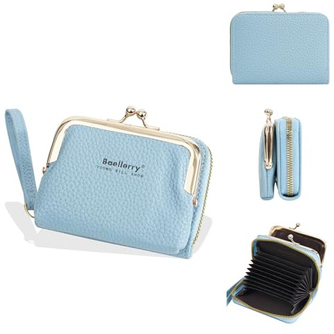 AIFILLE Boîte à monnaie, petit porte-monnaie pour femme, en cuir PU, porte-monnaie avec fermeture à clip, mince, mini portefeuille pour femme, b-bleu, Minibörse Damen Klein, Minimum
