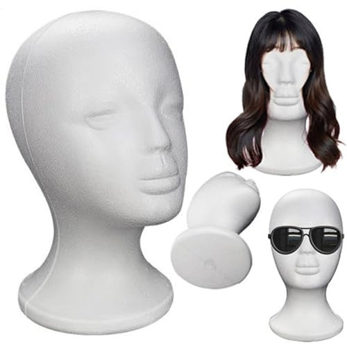 Pasbuteiy Styroporkopf Standard, Perückenkopf, Schaumstoffkopf Mannequin, Perücken Showerpuppe, Schaufensterpuppe Für Kunst, Haarteile, Kopfhörer, Friseursalons, Bastelarbeiten