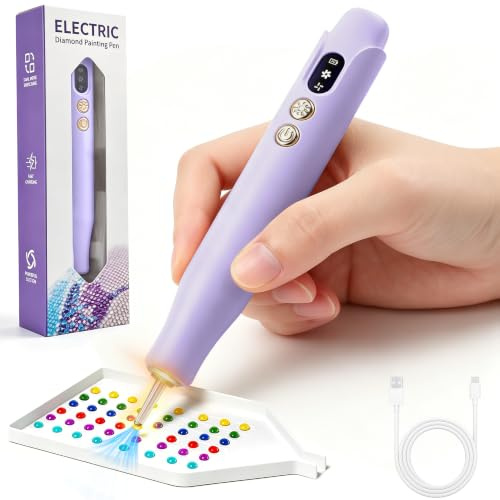 FIVAVA Elektrischer Diamond Painting Stift, kabellos wiederaufladbar mit Licht, 2 Saugstufen – Diamond Painting Zubehör Stift für Diamond Painting, Lila