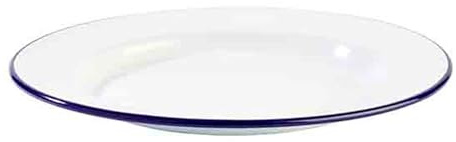 APS 40665 Teller ENAMELWARE, Ø 24 cm, Höhe 2 cm, emailliertes Stahlblech, weiß mit blauem Rand