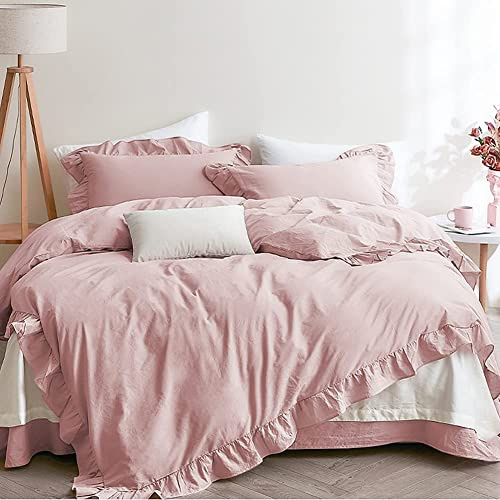 Lanqinglv Rüschen Bettwäsche 135x200 Rosa Mädchen,Oeko-TEX Zertifiziert | Romantischen Bettwäsche set für Allergiker,Mikrofaser,Bettbezug mit Reißverschluss und 1 Kissenbezug 80x80,Atmungsaktiv
