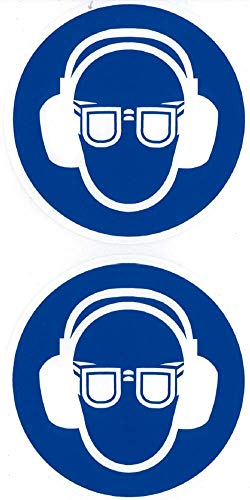 2x Aufkleber Gebotszeichen „Augen- und Gehörschutz benutzen“ Folie nach ISO 7010 Blau | Ø 10 cm Made in Germany