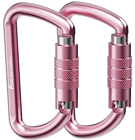 FresKaro 3inch Locking Carabiner Clips with a Twist Auto Lock, Heavy Duty Rated 2698lbs, Lightweight & Rustproof 7075 Aluminum, for Hammocks, Yoga Swings, Camping, Keychain or Backpacks. 2pack, Pink