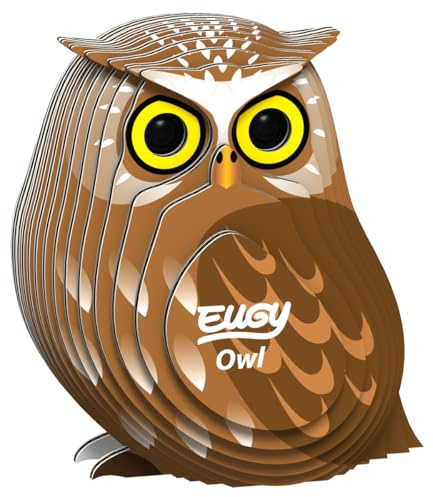 EUGY 650044 Eule, 3D Tier-Puzzle für Kinder und Erwachsene zum Zusammenbauen, DIY Tierfigur, Bastelset ab 6 Jahren, Braun