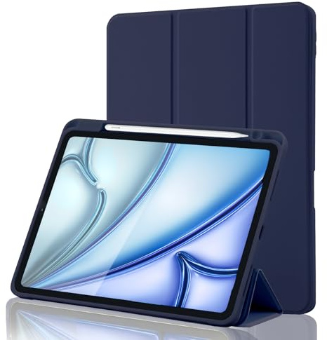 Hülle für iPad Air 11 Zoll M4 2026/M3 2025/M2 2024, iPad Air 5/4 2022/2020 10,9 Zoll mit Stifthalter, Magnet-Trifold Hülle mit iPencil 2. Gen Aufladen, Auto Schlafen/Wachen, TPU Schutz, Dunkelblau