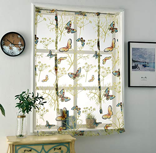 SMITHOOM 1 Pannello Tenda a Pacchetto Stampa Floreale Trasparente in Tulle Tende per Soggiorno Camera da letto Balcone Cucina Bagno Piccola Finestra Verde 80x120cm