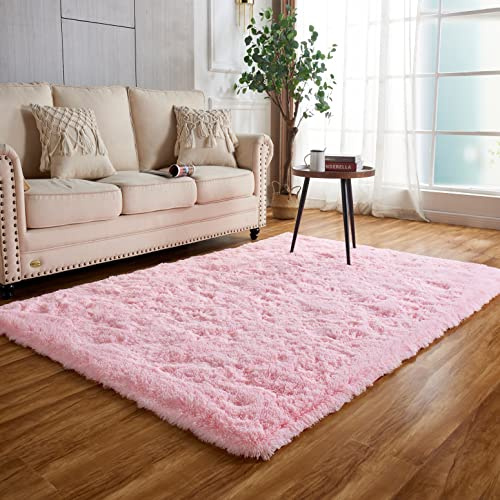 Achiiso Rosa Hochflorteppich 140x200cm Teppiche für Wohnzimmer | Flauschig, Hochflor 4-5 cm, Hochwertiger Schaumstoff, für Schlafzimmer, Kinderzimmer, Babyzimmer