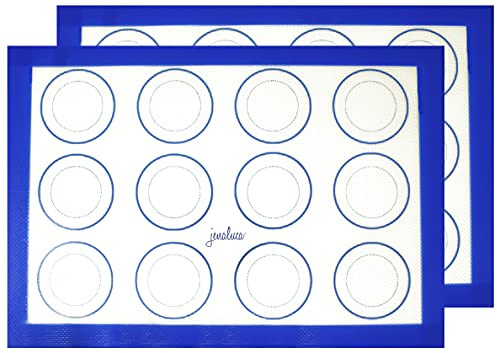 Jenaluca Silicone Baking Mats 2 Pack - Non-Stick Mats with Cookie Measurements Reusable Food Grade Silicone for Cookies, Pastries & Meal Preparation - Non Slip - 16.5 x 11.6