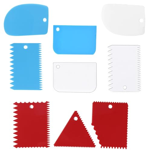 Cake Smoother Scraper Dough Scraper Tools Set,Cake Icing Scraper Smoother,Reusable Bread Cream Pizza Cutter,Flexible Plastic Pastry Cutter,For Baking Cake Edge Stripe Decorating Comb(9Pcs,Multicolor)