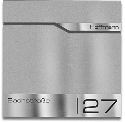 Metzler Briefkasten Graualuminium RAL9007 mit Zeitungsfach, personalisiert mit Edelstahl V2A Namensschild, rostfreier Postkasten, 10 Jahre Ersatzteilversorgung, Opt. Montage & Zubehör, Siebert