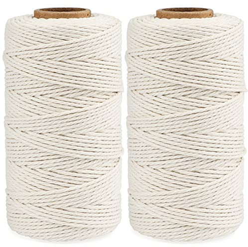 G2PLUS 2x100M Corda Bianco Cordoncino Cotone 2mm Filo Spago Macrame Baker’s Twine per Cucina Cottura Natale Confezionamento Regalo