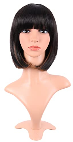 MapofBeauty 12 Pollic/30 cm Corto Lisci Flat Frange Bob Heat Resistente Sintetico Parrucche (Nero Misto Marrone)