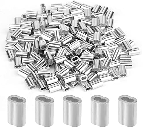 150 Piezas Virolas de Aluminio,Bucle de Aluminio para Cable,Manguito de Bucle de Aluminio,Casquillos de Aluminio de Virolas Dobles, Mangas de Aluminio de Cuerda de Alambre para Cables de Acero(1.5 mm)