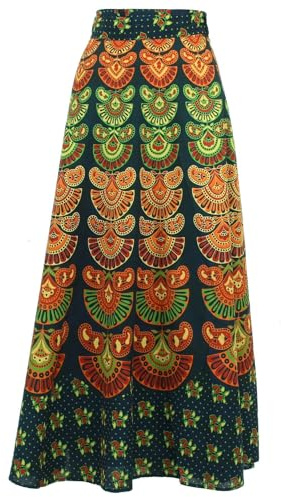 LOUDelephant Block Print Mandala Maxi Wrap Skirt - Green
