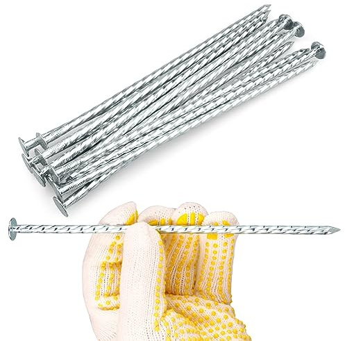 Anclajes de acero galvanizados en espiral, 200 unidades, 200 mm de largo, diámetro de 5,2 mm, piquetas para fijación de vellón de jardín, césped artificial, valla y camping (plateado)