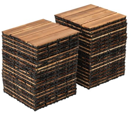 Lot de 36 dalles de terrasse emboîtables - En bois dur - 30 x 30 cm - Pour jardin, patio, balcon