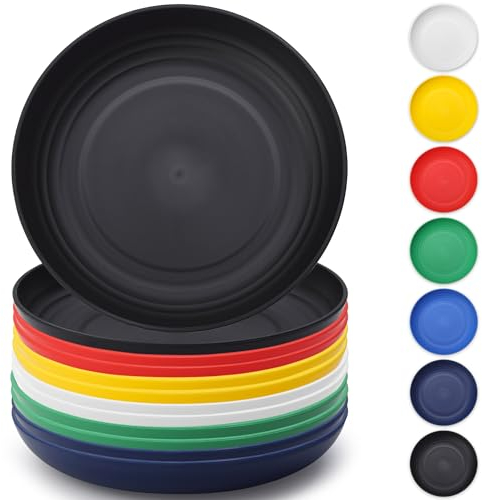 Berglander Plastik Teller Set 12 teilig 23cm, Mutil Farbe mehrweg unzerbrechliche Speiseteller, Salatteller, Nudelschalen, Geschirr Leichtes Tragen für Picknick, Camping, Garten, im Freien
