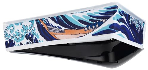 playvital Funda Antipolvo Horizontal para ps5 Slim Digital Consola | Nailon Resistente, Impermeable, Protección contra Polvo, Diseño Compacto, Cobertura Horizontal, Fácil de Colocar, La Gran Ola
