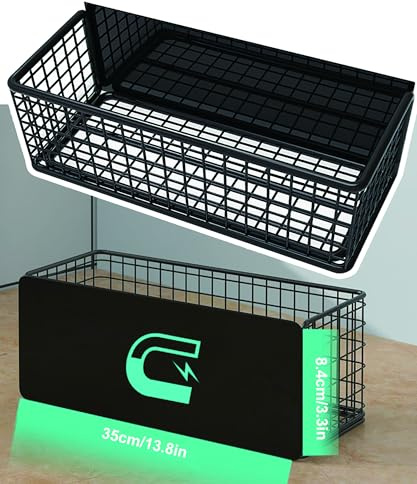 LIFEFAN Magnetic Basket Fridge Large Magnetic Pen Holder Whiteboard Metal Wire Basket Storage Item Organizer (Large Black)