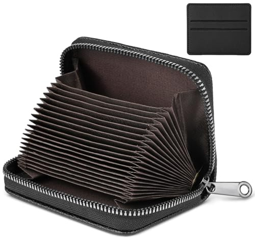 flintronic Porta Carte di Credito, RFID Blocco Porta Carte Credito Portafoglio, Cerniera Portafoglio Porta Carta Credito, Pelle Piccolo Portafogli 20 slot, con Mini Porta Tessere per Donna e Uomo
