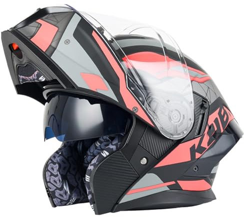 Adults Klapphelm Motorrad Integrierter Helm Mit Doppelvisier Motorradhelm Outdoor Schutzhelm Für Herren Und Damen DOT/ECE Genehmigt Flip Vollvisierhelm Racing Helm 5,XXL:63-64CM