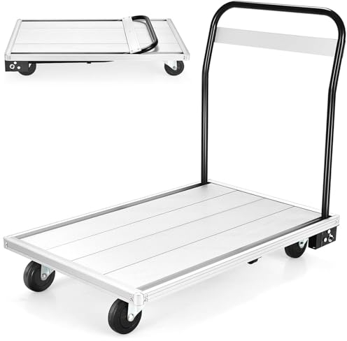 Klappbarer Aluminium-Plattformwagen, mobiler Plattformwagen, rutschfeste Plattformfläche mit Schwenkrädern, geeignet für Mobilität, Reisen, Einkauf und Büro, 68 * 41,5cm