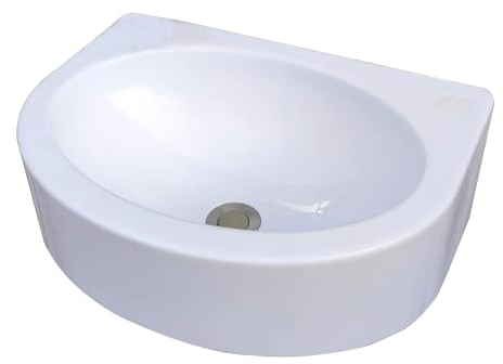 Ausgussbecken weiß aus Kunststoff mit Wasserhahn Wandausgussbecken Ausgussbecken aus schlagfesten Kunststoff inkl Ablaufgarnitur für Camping Garten Keller (45X14.5X34CM)