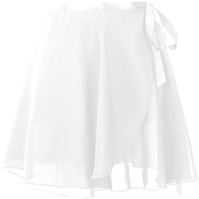 Ballettrock Wickelrock Tanz Rock Verstellbare Taille Krawatten Gymnastik Ballettrock, Chiffon Tanzrock für Mädchen und Damen (Weiß Größe：S)