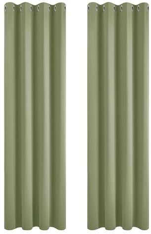 Deconovo Thermal Blackout Curtains 90 Inch Drop Super Soft Eyelet Curtains for Bedroom 46 x 90 Inch Sage Green 2 Panels