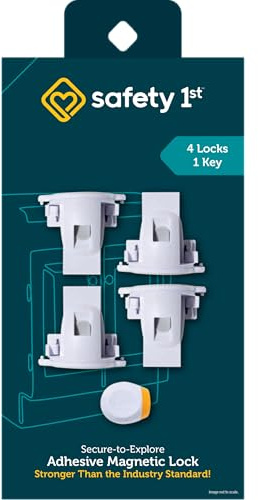 Safety 1 - Cerraduras magnéticas adhesivas seguras, incluye 4 cerraduras y 1 llave, color blanco