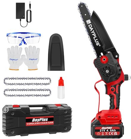 Mini Tronçonneuse 8 Pouces, Tronçonneuse Électrique Sans Fil avec Batterie 4.0Ah, Tronçonneuse d'élagage Portable à Une Main pour Couper le Bois, Tailler les Branches, Cour et Jardin