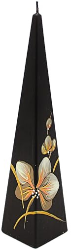 Dekohelden24 Bougie pyramide de qualité supérieure avec orchidée - Noire avec fleur marron - Hauteur : environ 25 x 6 cm