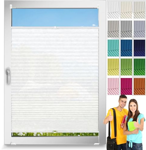 Plissee Klemmfix Ohne Bohren 42 x 60 cm, Klemmträger Befestigung Klemmträger, Plissee Easyfix Plisseeroll Rollo, Klemmfix Plissee Ohne Bohren, für Fenster & Tür, Weiß