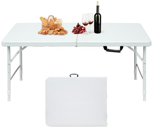 GYMFLEX Klapptisch 125x61cm Kunststoff Klappbar Gartentisch Multifunktional Campingtisch mit Griff für BBQ, Camping, Party Weiß