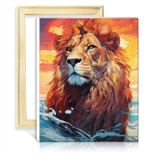 LiHEQING Ölgemälde-Set, Malen nach Zahlen, Löwe, digitales Malset für Erwachsene, Kunsthandwerk für die Inneneinrichtung, ohne Rahmen (60 x 75 cm)