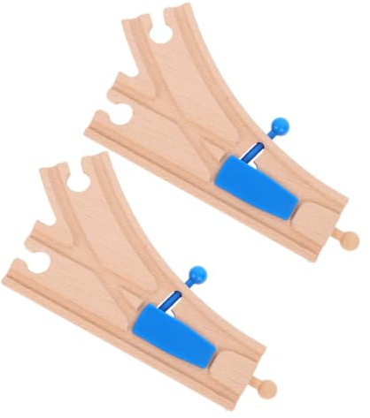KOMBIUDA 2pièces Rails De Train Bois avec Aiguillage Bleu pour Circuit Jouet Compatible Circuit Interactif Éducatif pour Garçon Fille Stimulant Créativité Et Motricité