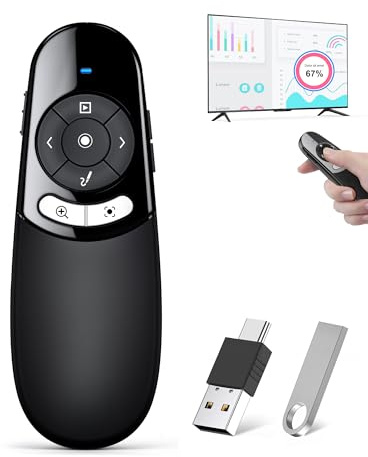 Presentation Clicker for TV LED LCD Screen Digital Presentation Clicker w Magnifier Highlight,2 in 1 Type C Presenter Remote Pointer Wireless with Volume Control for Classroom Teacher Projector Mac
