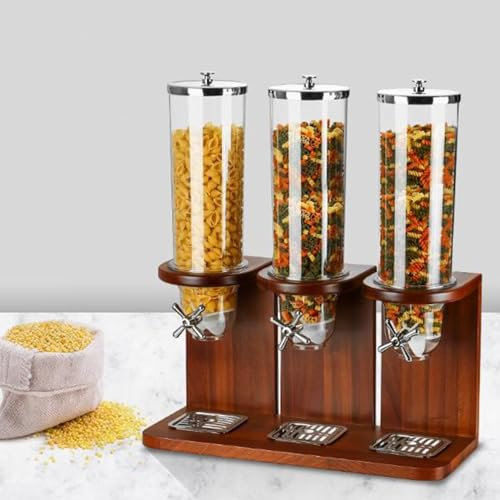 8L/12L Cereal Dispenser Countertop with PC Barrel and Wood Base, Dry Food Dispenser Snacks Organizer Storage Containers for Pantry, Kitchen Counter,12L