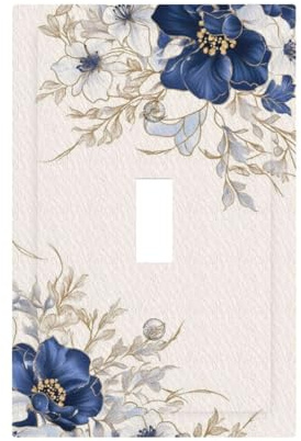 LuHuoLu Decorative Light Switch Cover Plate Rustic Blue White Flowers Floral Penoy 1 Gang Wall Plate Oversized Single Toggle Wall Cover Plate Jumbo Electrical Switchplate Face Plate