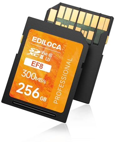 V60 UHS-II SD-kort 256 GB, minneskort SDXC med upp till 300 MB/s läsning, 160 MB/s skrivning för 4K/6K-video och professionell fotografering (U3, V60, klass 10, UHS-II SD-kort) – EF8_256 GB