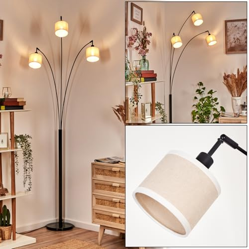 HOFSTEIN Stehleuchte Bassagoda, moderne Stehlampe mit Marmorfuß aus Metall/Stoff in Schwarz/Beige/Weiß, verstellbare Leuchte mit Fußschalter, E14, Wohnzimmer, Schlafzimmer, Flur, Büro