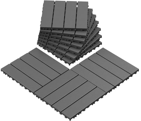 Patio Deck Tiles Waterproof and Non-Slip Interlocking Deck Tiles 44 Pack Outdoor Flooring All Weather Use for Porch Poolside Balcony Backyard, Dark Grey
